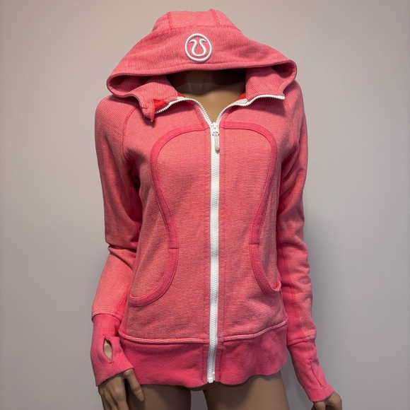 lululemon athletica Tops - Lululemon Pink Thin Striped Scuba Full Zip Hoodie Size 6